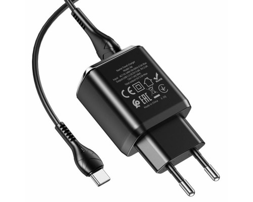 Мережевий зарядний пристрій HOCO N6 Charmer dual port QC3.0 charger set(Type-C) 18W Black