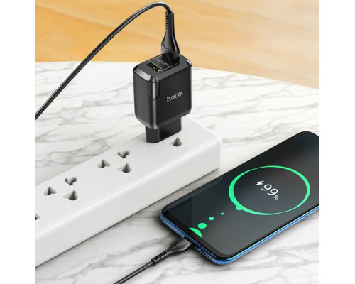 Мережевий зарядний пристрій HOCO N6 Charmer dual port QC3.0 charger set(Type-C) 18W Black