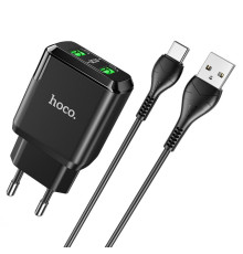 Мережевий зарядний пристрій HOCO N6 Charmer dual port QC3.0 charger set(Type-C) 18W Black