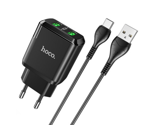 Мережевий зарядний пристрій HOCO N6 Charmer dual port QC3.0 charger set(Type-C) 18W Black