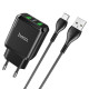 Мережевий зарядний пристрій HOCO N6 Charmer dual port QC3.0 charger set(Type-C) 18W Black