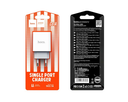 Мережевий зарядний пристрій HOCO C81A Asombroso single port charger White