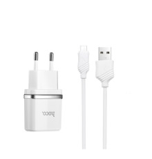 Мережевий зарядний пристрій HOCO C11 Smart single USB (Micro cable)charger set White