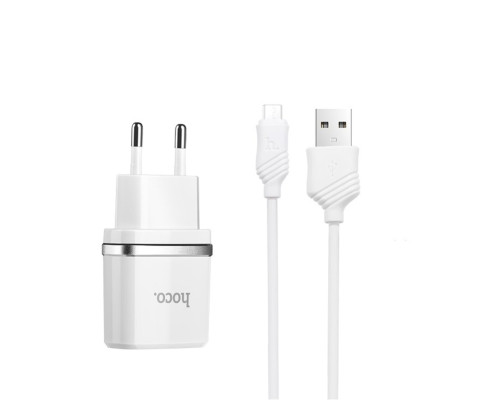 Мережевий зарядний пристрій HOCO C11 Smart single USB (Micro cable)charger set White