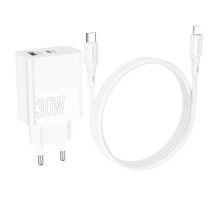 Мережевий зарядний пристрій BOROFONE BA75A Powerful dual port PD30W+QC3.0 charger set(C to iP) White