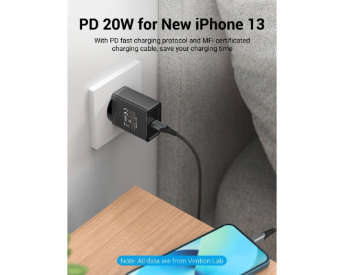 Зарядний пристрій Vention 1-port USB-C Wall Charger(20W) EU-Plug Black (FADB0-EU)