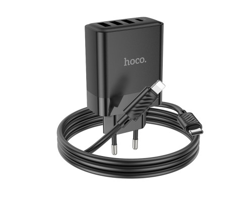 Мережевий зарядний пристрій HOCO C127A Intelligent four-port PD45W(1C3A) charger set(C to iP) Black