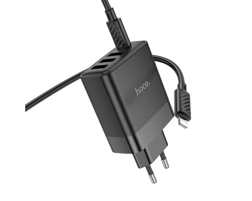 Мережевий зарядний пристрій HOCO C127A Intelligent four-port PD45W(1C3A) charger set(C to iP) Black