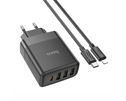 Мережевий зарядний пристрій HOCO C127A Intelligent four-port PD45W(1C3A) charger set(C to iP) Black