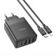 Мережевий зарядний пристрій HOCO C127A Intelligent four-port PD45W(1C3A) charger set(C to iP) Black