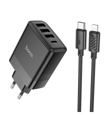 Мережевий зарядний пристрій HOCO C127A Intelligent four-port PD45W(1C3A) charger set(C to iP) Black