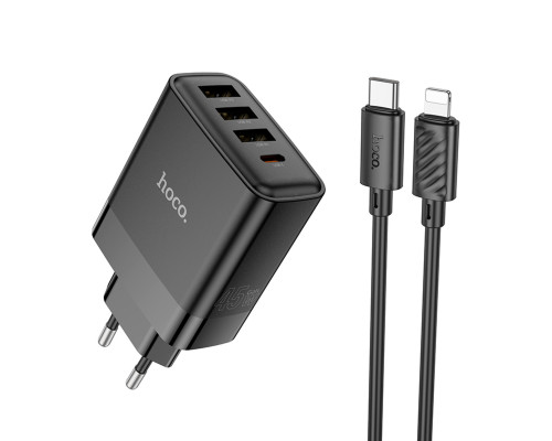 Мережевий зарядний пристрій HOCO C127A Intelligent four-port PD45W(1C3A) charger set(C to iP) Black