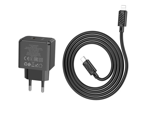 Мережевий зарядний пристрій HOCO CS13A Ocean single port PD20W charger set(C to iP) Black