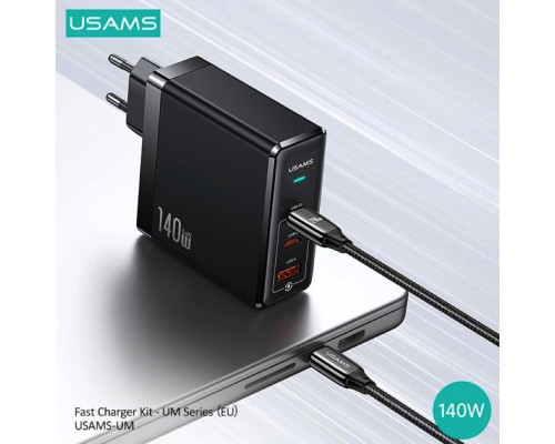 Мережевий зарядний пристрій Usams US-UM Fast Charger Kit-UM Series US-CC168 EU T52 140 W ACC GaN Fast Charger+US-SJ581 U82 Type-C To Type-C 240W PD3.