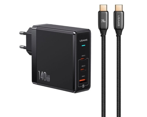 Мережевий зарядний пристрій Usams US-UM Fast Charger Kit-UM Series US-CC168 EU T52 140 W ACC GaN Fast Charger+US-SJ581 U82 Type-C To Type-C 240W PD3.