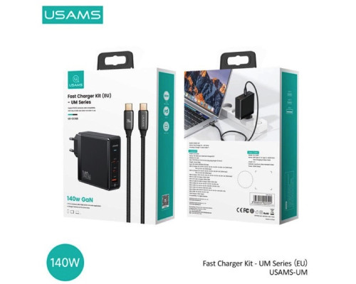 Мережевий зарядний пристрій Usams US-UM Fast Charger Kit-UM Series US-CC168 EU T52 140 W ACC GaN Fast Charger+US-SJ581 U82 Type-C To Type-C 240W PD3.