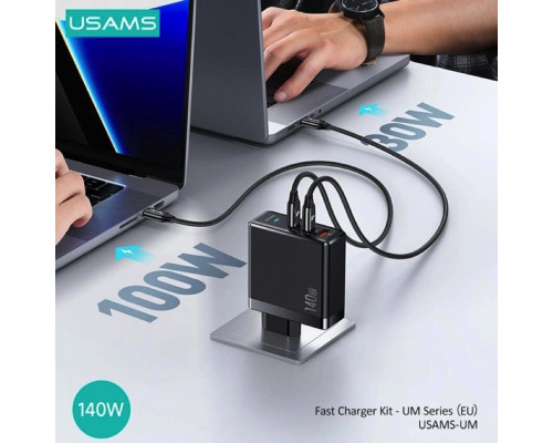 Мережевий зарядний пристрій Usams US-UM Fast Charger Kit-UM Series US-CC168 EU T52 140 W ACC GaN Fast Charger+US-SJ581 U82 Type-C To Type-C 240W PD3.