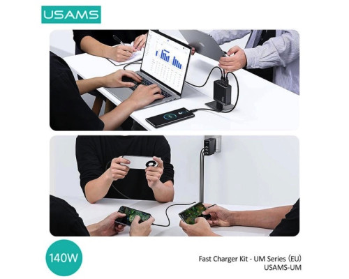 Мережевий зарядний пристрій Usams US-UM Fast Charger Kit-UM Series US-CC168 EU T52 140 W ACC GaN Fast Charger+US-SJ581 U82 Type-C To Type-C 240W PD3.