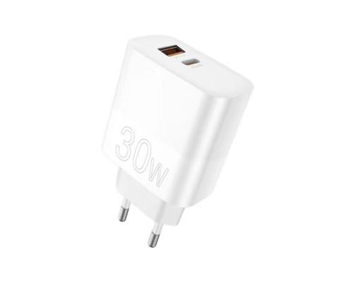 Зарядний пристрій WUW-C208 30W PD USB-C + USB QC3.0 18W white