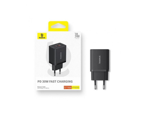 Мережевий зарядний пристрій Baseus Cube Fast Charger C+U 30W EU Cluster Black