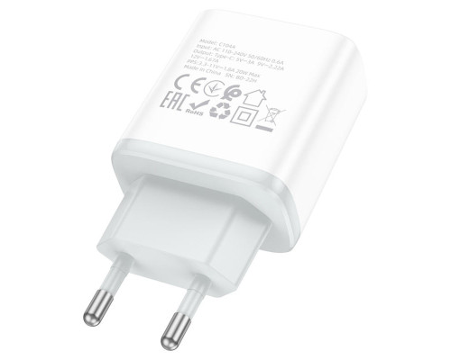 Мережевий зарядний пристрій HOCO C104A Stage single port PD20W charger White