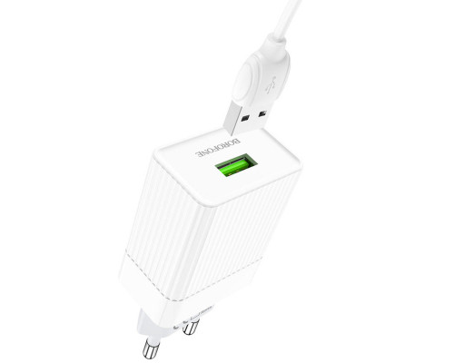 Мережевий зарядний пристрій BOROFONE BA47A Mighty speed single port QC3.0 3A + Micro-USB cable 18W White