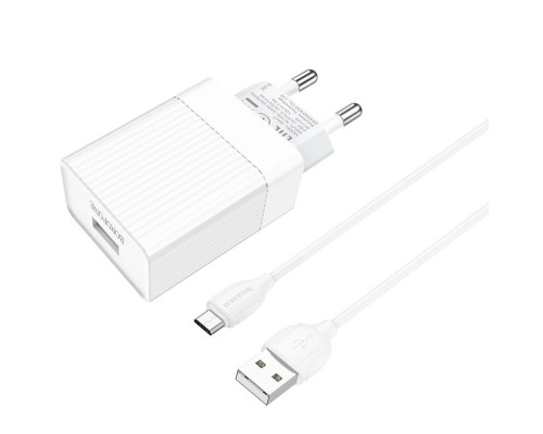 Мережевий зарядний пристрій BOROFONE BA47A Mighty speed single port QC3.0 3A + Micro-USB cable 18W White