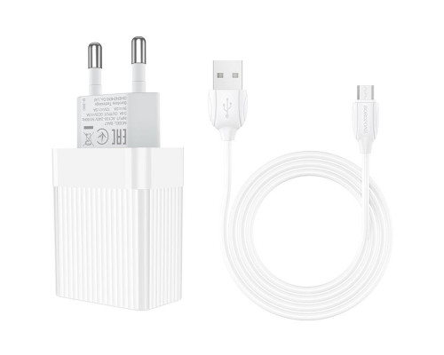 Мережевий зарядний пристрій BOROFONE BA47A Mighty speed single port QC3.0 3A + Micro-USB cable 18W White