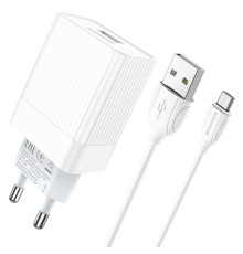 Мережевий зарядний пристрій BOROFONE BA47A Mighty speed single port QC3.0 3A + Micro-USB cable 18W White