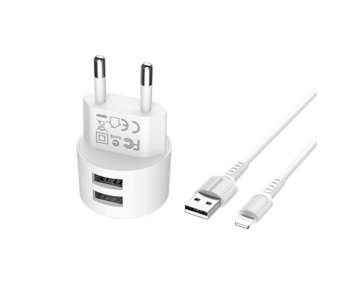 Мережевий зарядний пристрій BOROFONE BA23A Brilliant dual port charger set(Lightning) White