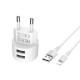 Мережевий зарядний пристрій BOROFONE BA23A Brilliant dual port charger set(Lightning) White