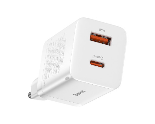 Мережевий зарядний пристрій Baseus Super Si Pro Quick Charger C+U 30W EU White