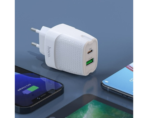 Мережевий зарядний пристрій HOCO C85A Bright dual port PD20W+QC3.0 charger White