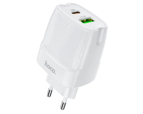 Мережевий зарядний пристрій HOCO C85A Bright dual port PD20W+QC3.0 charger White