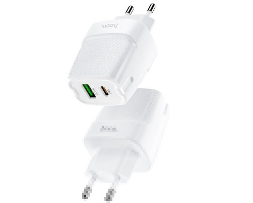 Мережевий зарядний пристрій HOCO C85A Bright dual port PD20W+QC3.0 charger White