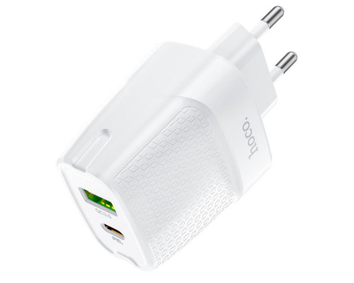 Мережевий зарядний пристрій HOCO C85A Bright dual port PD20W+QC3.0 charger White