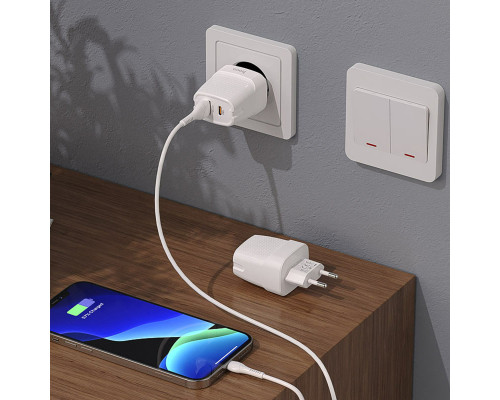 Мережевий зарядний пристрій HOCO C85A Bright dual port PD20W+QC3.0 charger White