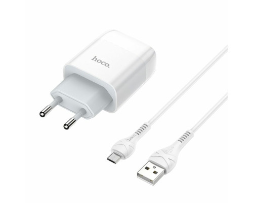 Мережевий зарядний пристрій HOCO C73A Glorious dual port charger set(Micro) White