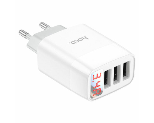 Мережевий зарядний пристрій HOCO C93A Easy charge 3-port digital display charger White