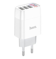 Мережевий зарядний пристрій HOCO C93A Easy charge 3-port digital display charger White