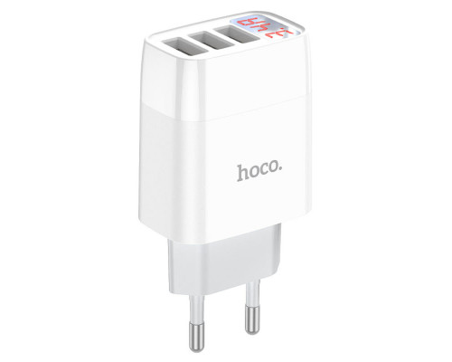 Мережевий зарядний пристрій HOCO C93A Easy charge 3-port digital display charger White