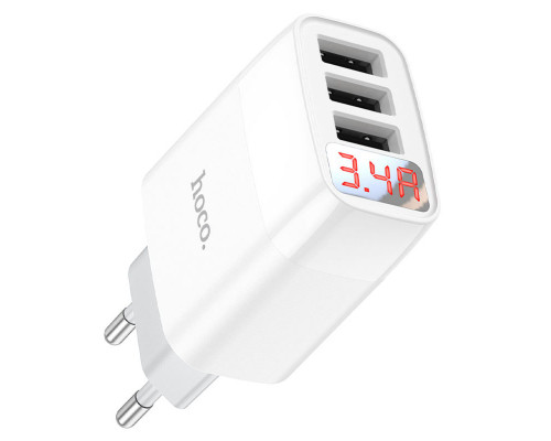 Мережевий зарядний пристрій HOCO C93A Easy charge 3-port digital display charger White