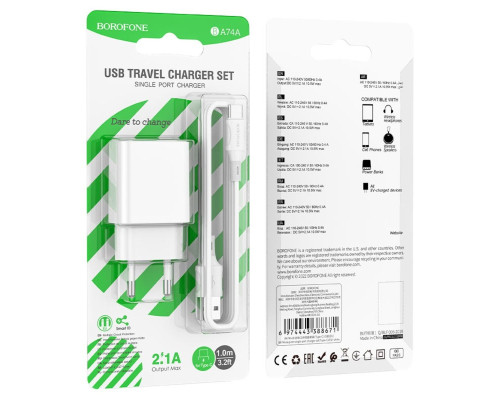 Мережевий зарядний пристрій BOROFONE BA74A Aspirer single port charger set(Type-C) White