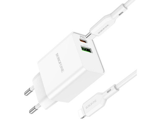 Мережевий зарядний пристрій BOROFONE BA69A Resource PD20W+QC3.0 charger set(C to iP) White