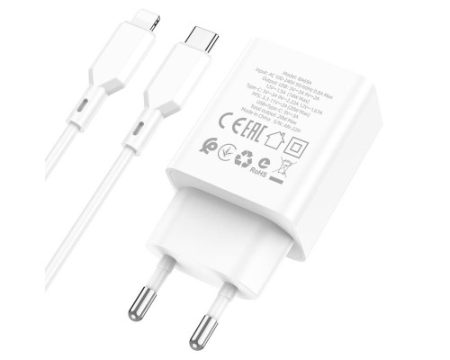 Мережевий зарядний пристрій BOROFONE BA69A Resource PD20W+QC3.0 charger set(C to iP) White