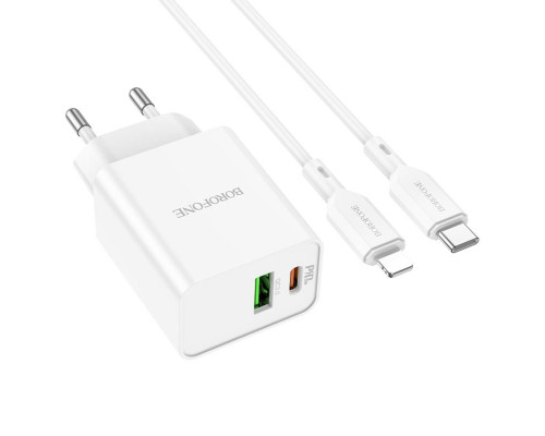 Мережевий зарядний пристрій BOROFONE BA69A Resource PD20W+QC3.0 charger set(C to iP) White