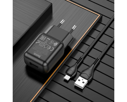 Мережевий зарядний пристрій HOCO C96A single port charger set(Micro) Black