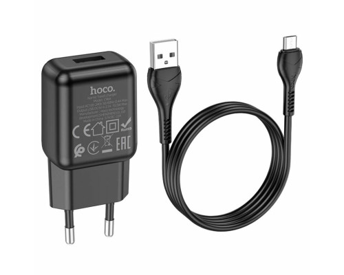 Мережевий зарядний пристрій HOCO C96A single port charger set(Micro) Black