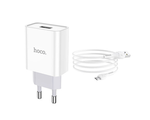 Мережевий зарядний пристрій HOCO C81A Asombroso single port charger set(Micro) White