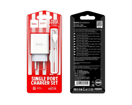 Мережевий зарядний пристрій HOCO C81A Asombroso single port charger set(Micro) White